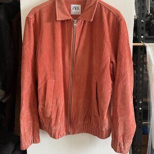 Zara Salmon Corduroy Zip Up Harrington Jacket